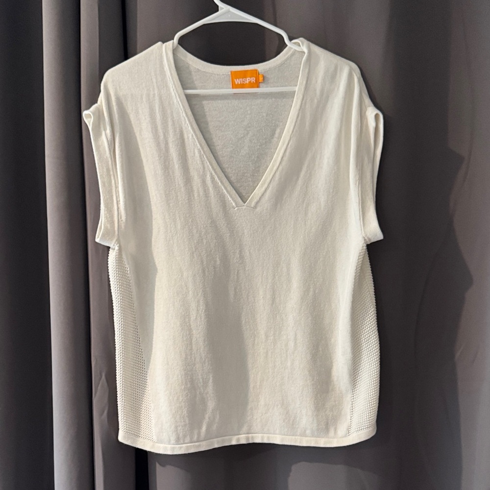 Wispr by Brodie White V-Neck Knit Tank with Mesh Side Panels